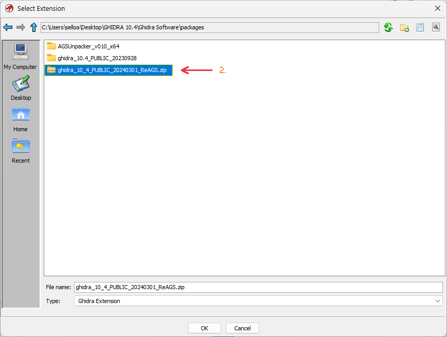 Select the ReAGS zip file after clicking the green plus button