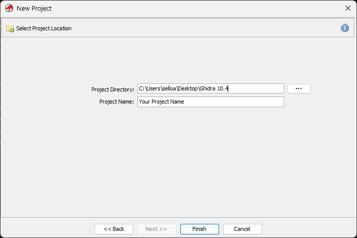 Choose a project folder and name, then click Finish