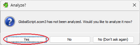 Click Yes when Ghidra asks to analyze the file