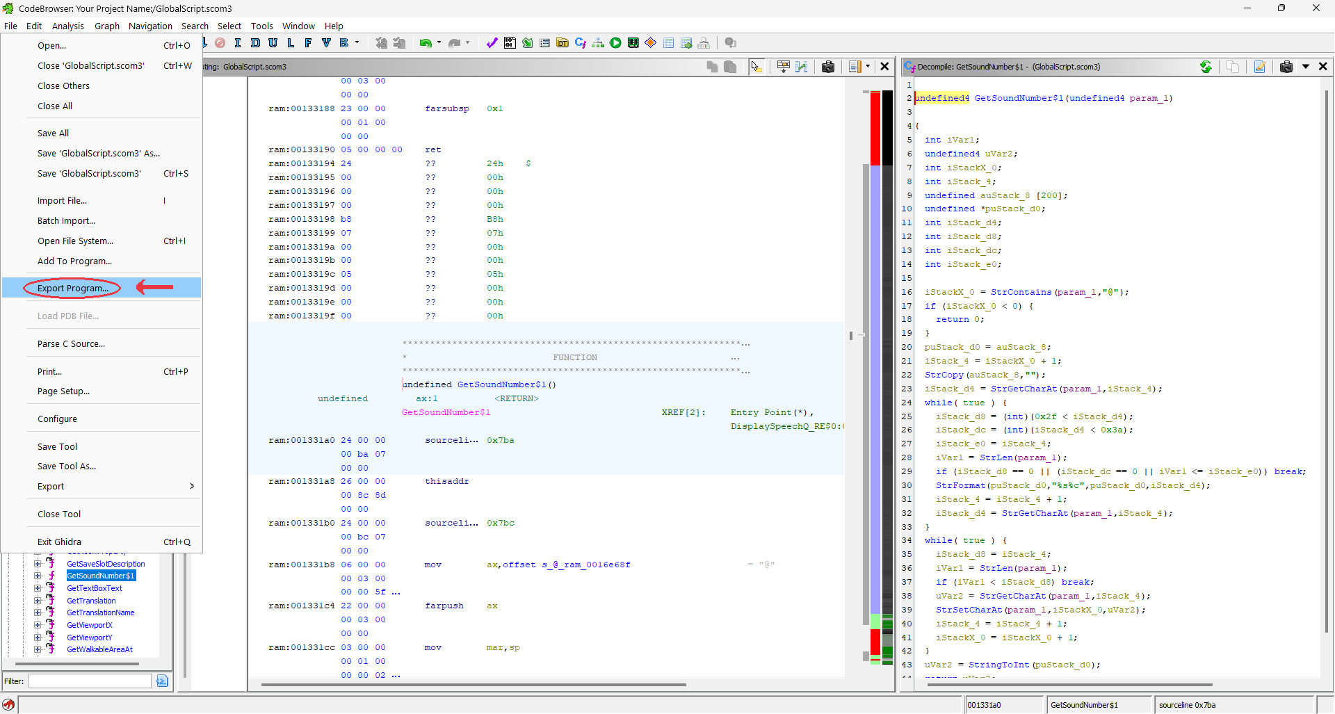 File → Export Program
